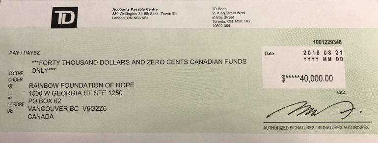 TD gives $40,000 – the biggest donation by a country mile.